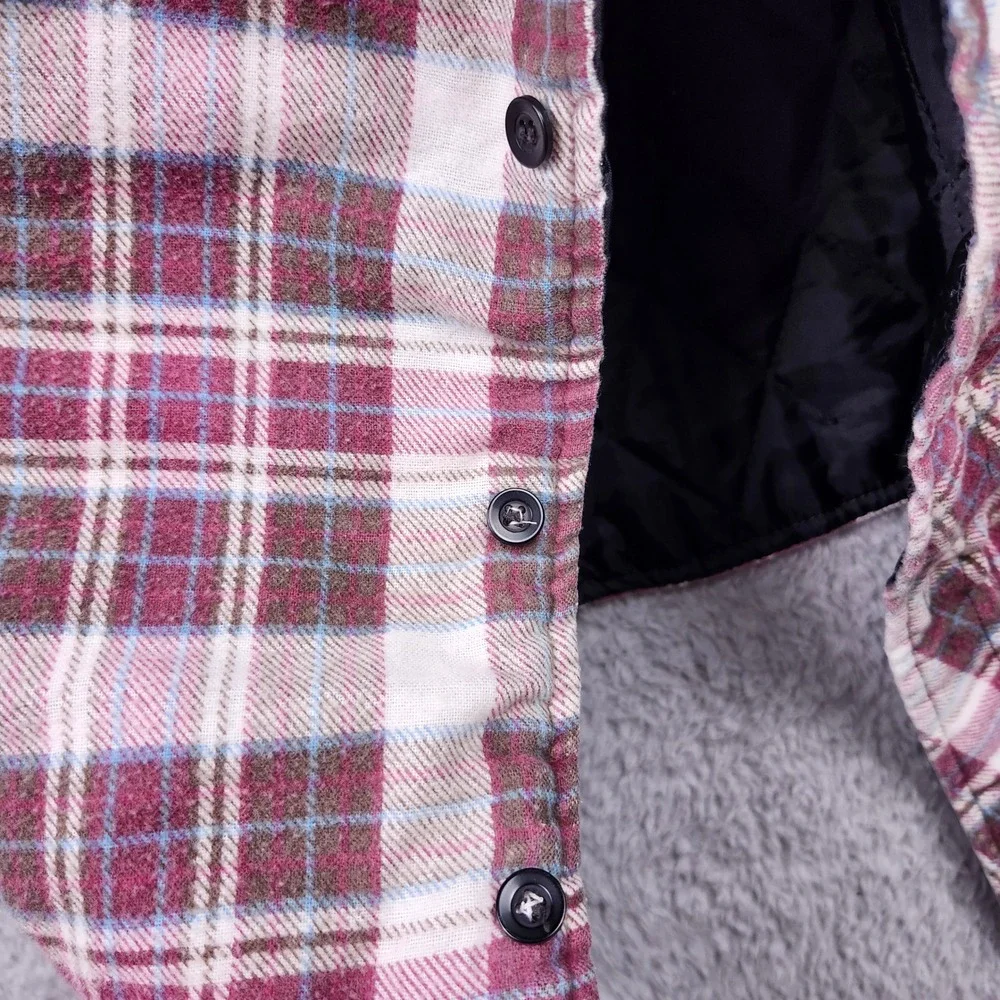 Wilderness Flannel Shirt Jacket Mens Medium Maroon Plaid Quilted Lined Outdoors